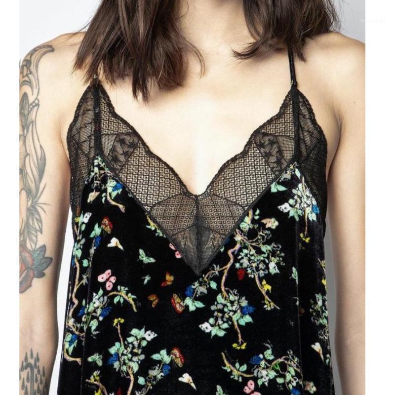

Women' Tanks & Camis Women Tops 2021 Spring And Summer Ladies Stitching Lace Print Camisole, Black