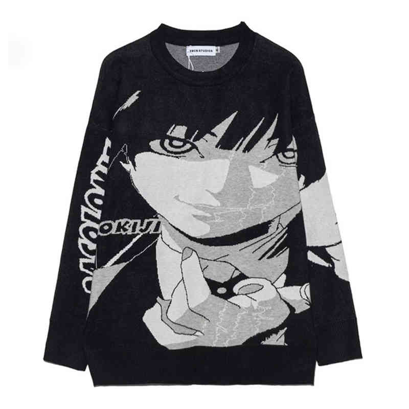 

men's sweaters hip hop camisola de malha homem harajuku anime impressÃ£o dos desenhos animados pulÃ´ver japonÃªs casual o-pescoÃ§o streetwe, White;black
