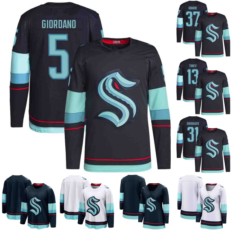 

Seattle Kraken 5 Mark Giordano Jersey Adam Larsson Jeremy Lauzon Kole Lind Jamie Oleksiak Jaden Schwartz Carson Soucy Carsen Twarynski Alex Wennberg Jared McCann, Youth navy s-xl