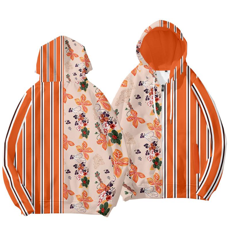 

Men's Jackets Floral Striped Printed Couple Women Men Zipper Coat Hoodies Harajuku Streetwear Fashion Casual Sweatshirt Top Oversize 6XL, Black;brown