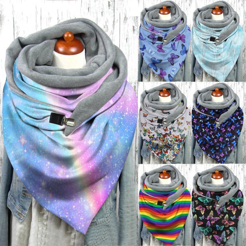 

Scarves Button Scarf Wraps Women Christmas Printing Plus Velvet Butterfly Pattern Multi-purpose Shawl Neck Warm Triangle