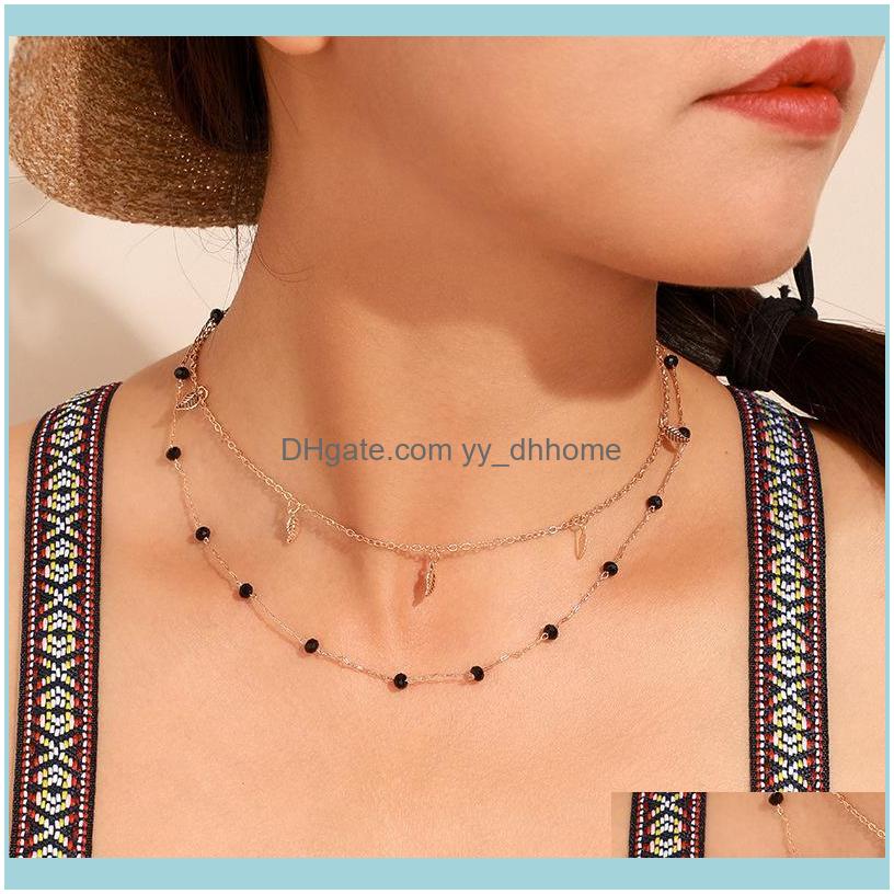 

Necklaces & Pendants Jewelryfashion Jewelry Black Bead Alloy Leaf Necklace Chain Multilayer Womens Chokers Drop Delivery 2021 O0C2L
