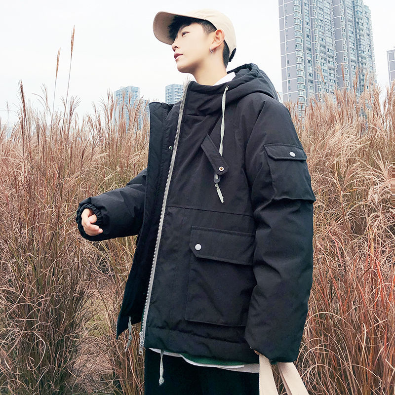 

2021 New Winter Jacket Parka Warm Fashion Casual Multi-pocket Hooded Men Streetwear Loose Cotton Short Coat Mens Clothes M-2xl Mc7c, Haze blue