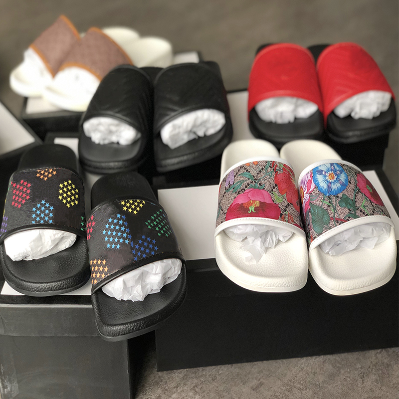 

Black White Men Women Slipper Psychedelic Flower Slides Triple s Wide Flat Sandals Chaussures Summer Beach Leather Rubber Slipper, 22