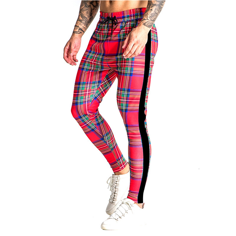 

2021 New Male Fashion Sweatpants, Red Hip Hop Plaid Streetwear, Thin Brand of Pencil Pants, Jogger Pants. D6i5, Dark grey