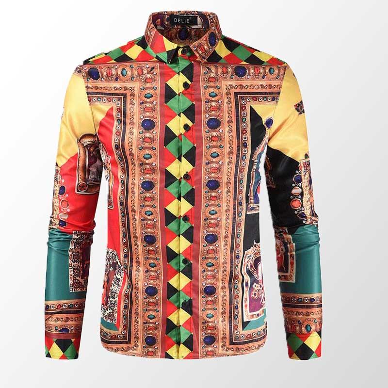 

Plus Sizes 3XL Mens Casual vintage Shirts Long Sleeve Spring Shirt Skinny Fit Various Pattern Man Clothes Cardigan Blouse, As picture