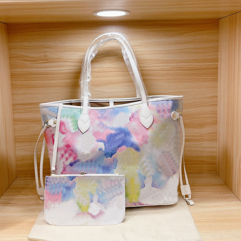 

Spray Painted Tote Bag Women Handbag Purse Large Capacity Shopping Shoulder Bags Genuine Leather Classic Letter Tie-dye Color Handbags Inside Wallets