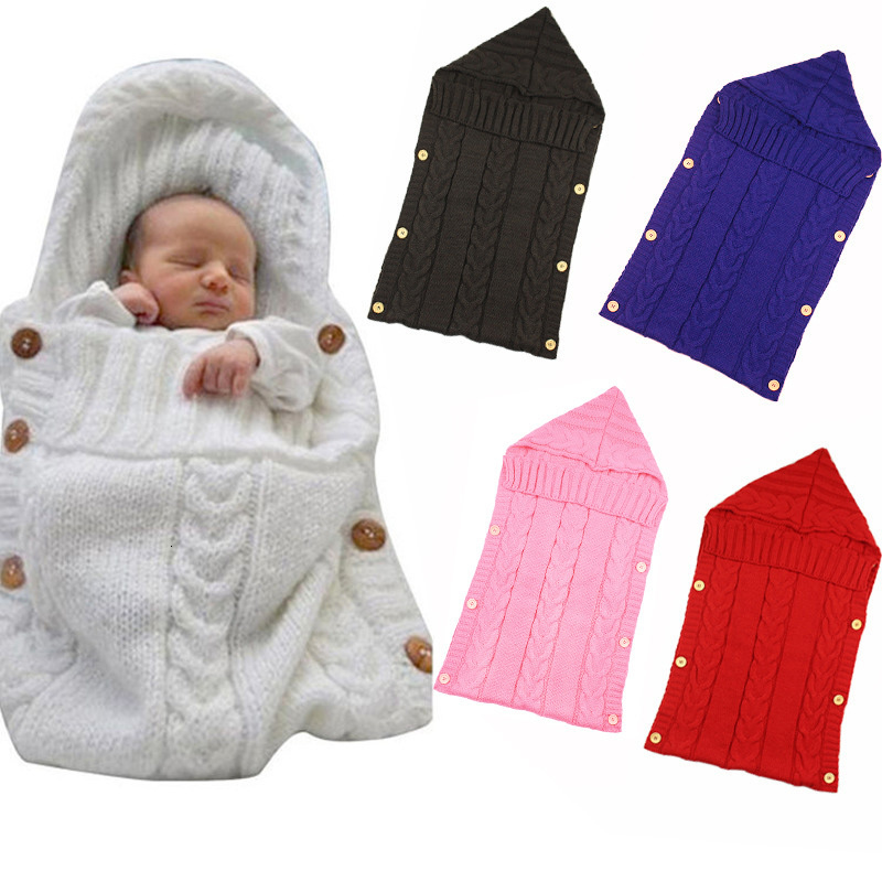 

2021 New Fashion Solid Color Sleeping Knitted Crochet Infant Bedding Winter Keep Warm Baby Girls Stroller Bag 0-24 Months 2tuk
