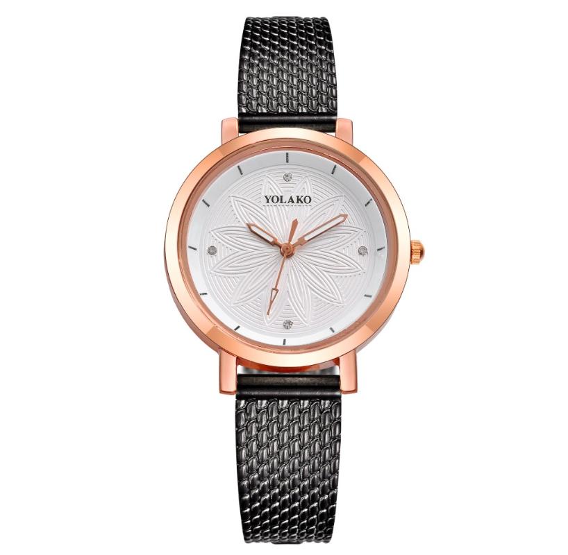 

Wristwatches Good Quality YOLAKE Brand Fashion Women's Quartz Watch Thin PU Imitation Mesh Belt Girl Women Gift Female Color Time, Gold