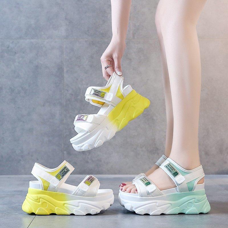 

Fashion Mix Color Thick Bottom Sandals Women Summer Chunky Platform Shoes Woman Comfort Open Toe Wedge Sandalias, Green