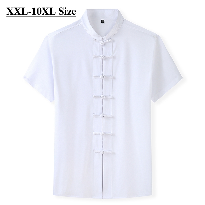 

Plus Size 7XL 8XL 10XL Summer Tang Suit Men's Short Sleeve Shirt Chinese Traditional 4 Colors Loose Casual Male Kung Fu Shirts 210708, Blue