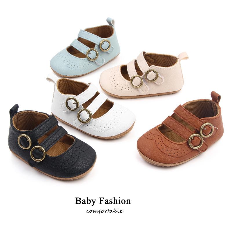 

First Walkers Baby Girls Boys Non-Slip PU Walking Shoes Buckle Strap Soft Sole Solid Infant Slip-on Sock