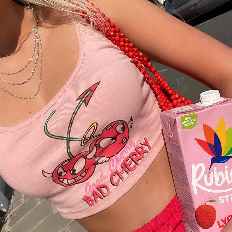 

cute cartoon crop tops women summer spaghetti strap camis letter printed streetwear casual tops 2021 pink slim camisole, White