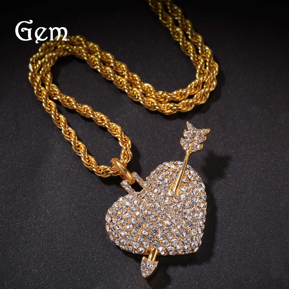 

Top grade hip-hop stainless steel diamond through the heart pendant