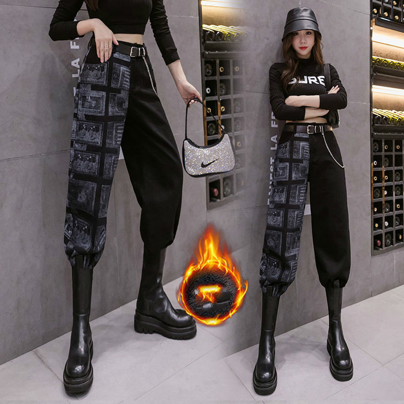 

autumn black jeans with a thicker velvet waist high pants down and thin personality trend y525 hb1s, Blue
