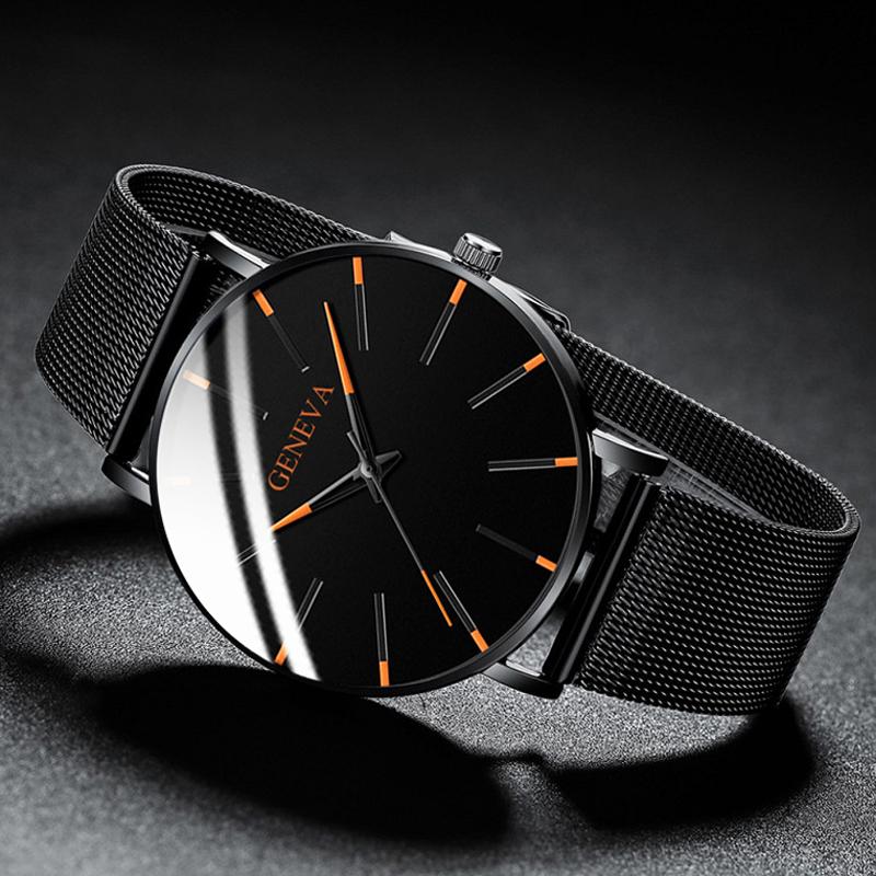 

2021 Minimalist Men's Fashion Ultra Thin Watches Simple Men Business Stainless Steel Mesh Belt Quartz Watch relogio masculino, Black