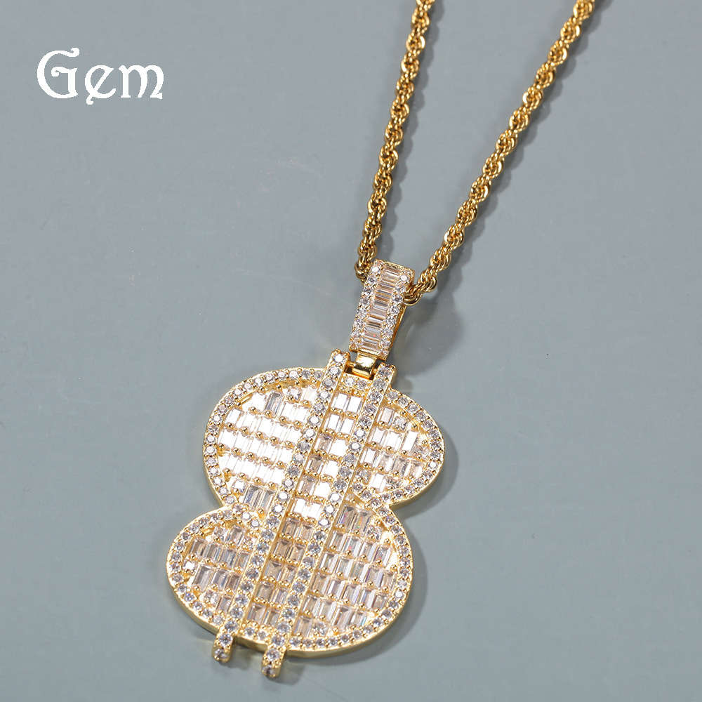 

Gu Meng Chao's Necklace: zirconium large dollar exaggerated men's and women's personality hip hop Pendant Necklace