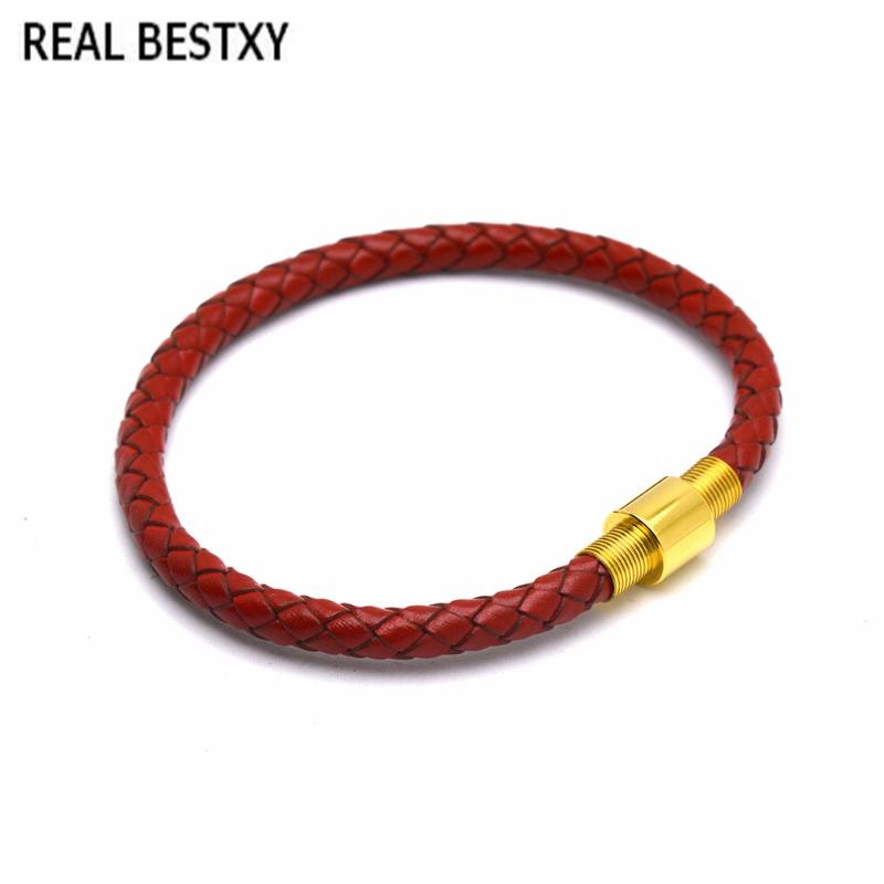 

Charm Bracelets REAL XY 5mm Leather Bracelet For Woman And Men Braided Wholesale, Golden;silver