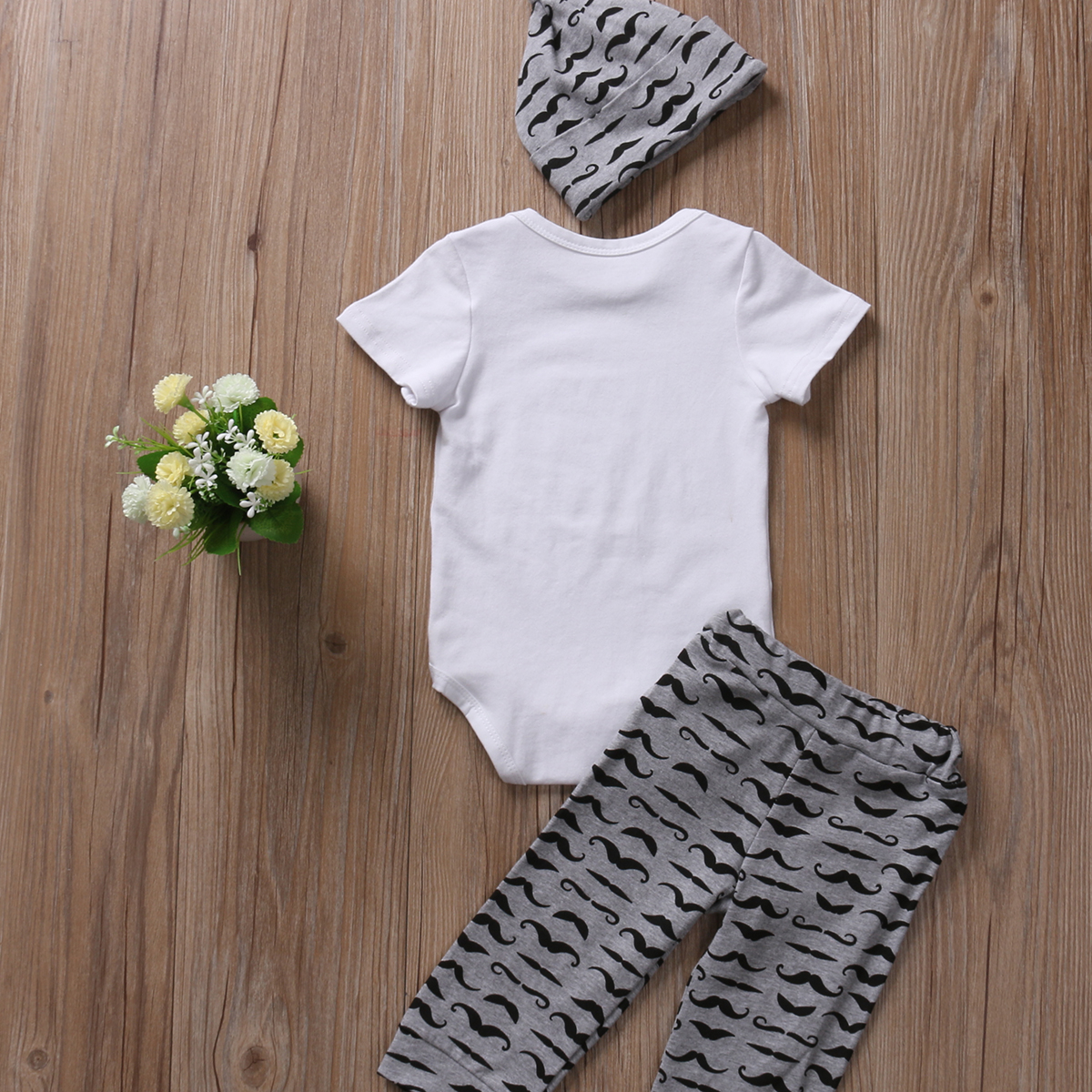 

3pcs Newborn Baby Boys Little Man Romper+Pants+Hat Jumpsuit Outfits Set Cotton 0-18M, Default color