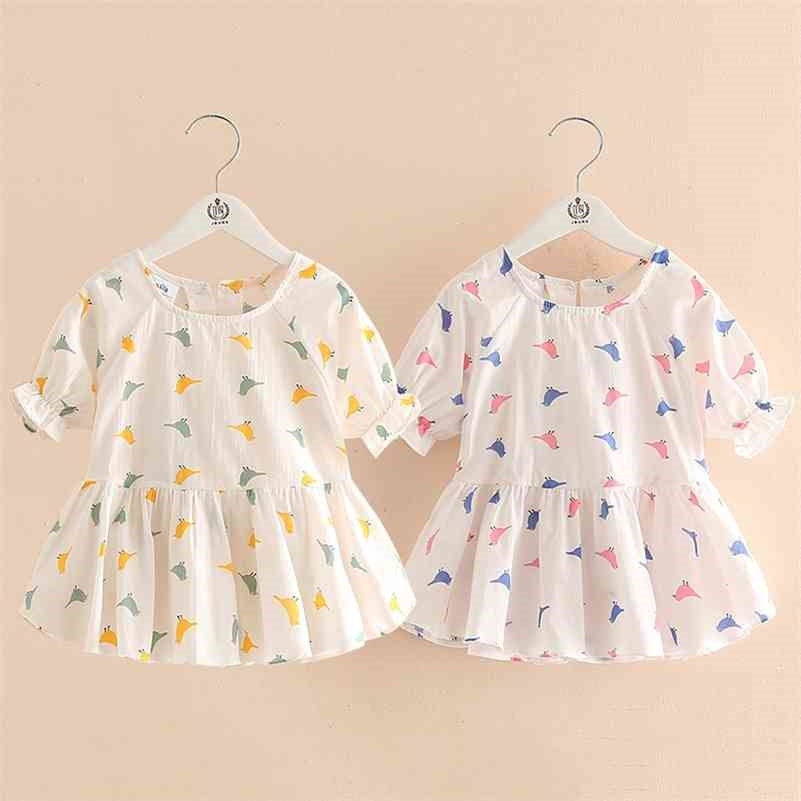 

Summer 2 3 4 6 8 9 10Years Thin Sweet Cute Cartoon Animal Print Blouse Baby Kids Girls Short Lantern Sleeve Dress Shirt 210701, Pink