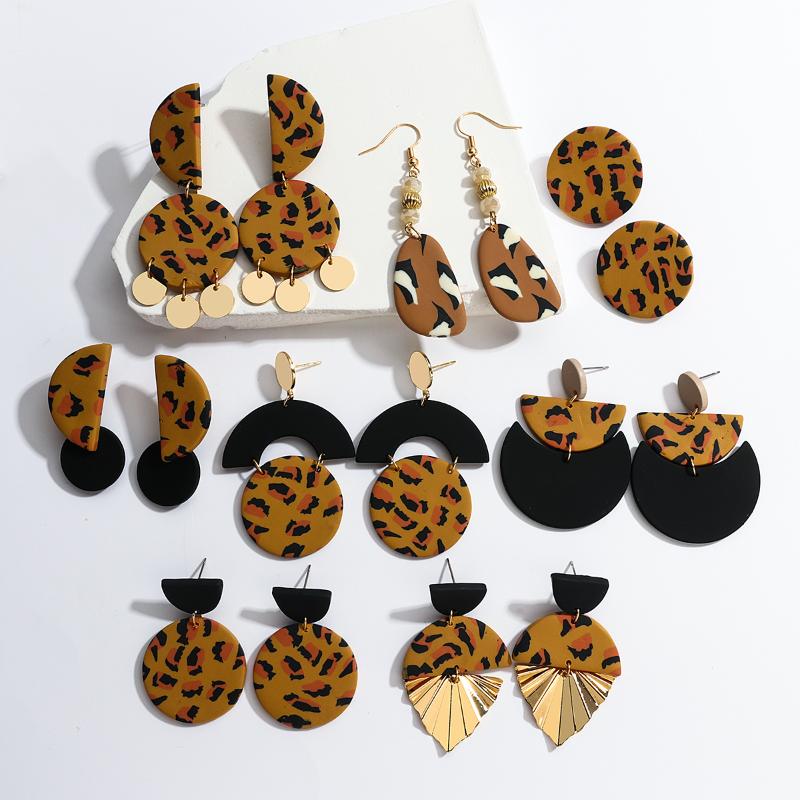 

Dangle & Chandelier AENSOA Vintage Unique Irregular Leopard Geometric Clay Earrings For Women Statement Korean Polymer Big Drop