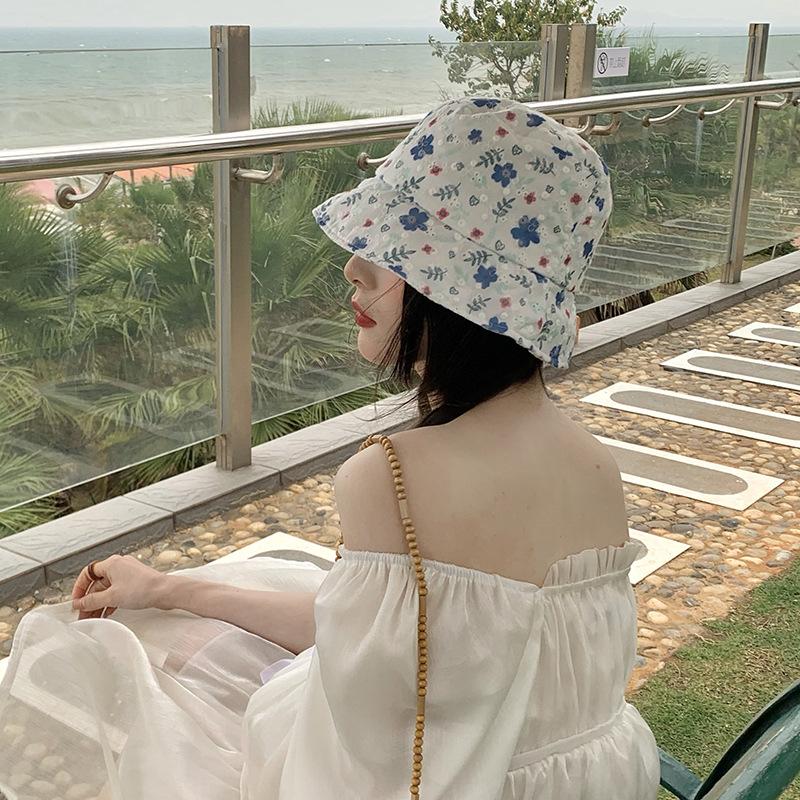 

Wide Brim Hats 2021 Fashion Flower Print Bucket Hat Women Panama Lace Embroidered Fisherman Summer, Blue