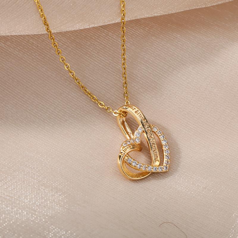 

Pendant Necklaces Romantic Platinum And Copper Double Love Zircon Necklace Lovers Series For Girlfriend Wife Ji Lianri Jewelry