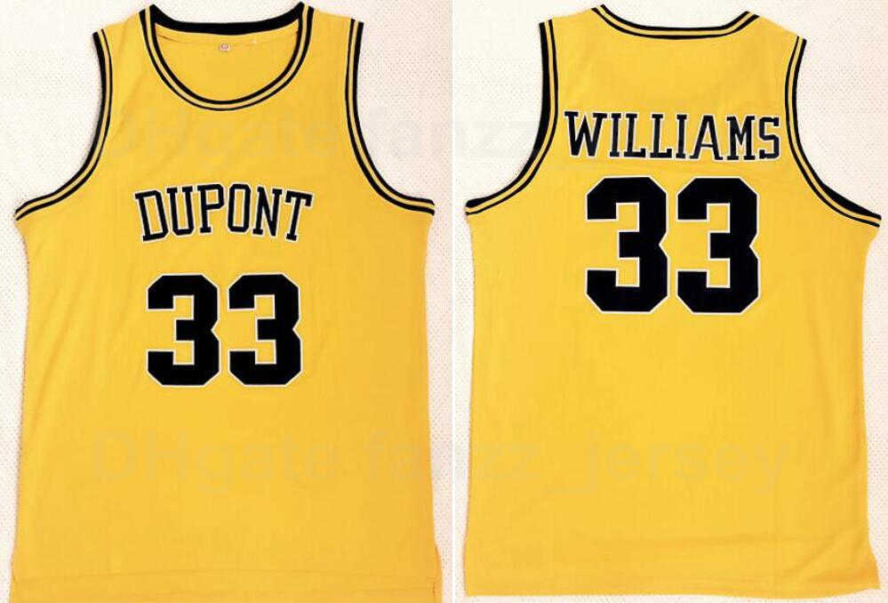 Men Dupont High School 33 Jason Williams Jersey Basketball Yellow Team Color Stitched And Embroidery Sports Pure Cotton Breathable Excellent Quality