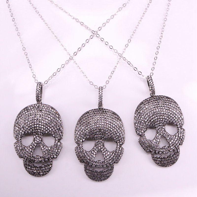 

Pendant Necklaces 4PCS, 26*36mm, CZ Micro Pave Skull Necklace, Clear Cubic Zirconia Charm Necklace