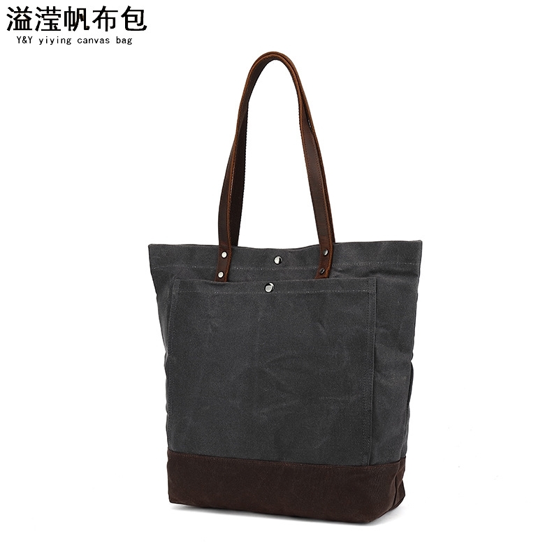 

Leisure oil wax canvas women's hand single shoulder messenger shopping storage bag Yiying, Khaki