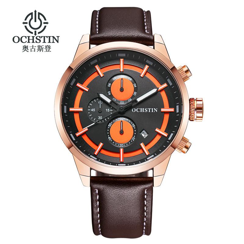 

Wristwatches OCHSTIN Watches Men Quartz Analog Leather Clock Man Sports Army Watch Relogios Masculino, Black red 049b