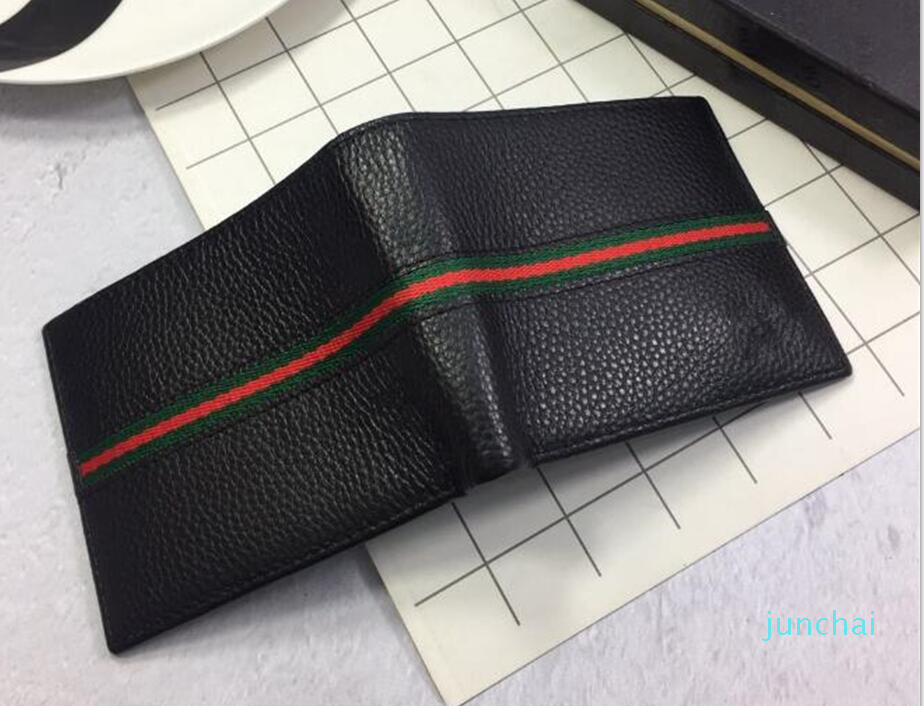 

Designer- men short Wallet, classic fashion male patchwork purse with coin pocket card holder, Black with red bars