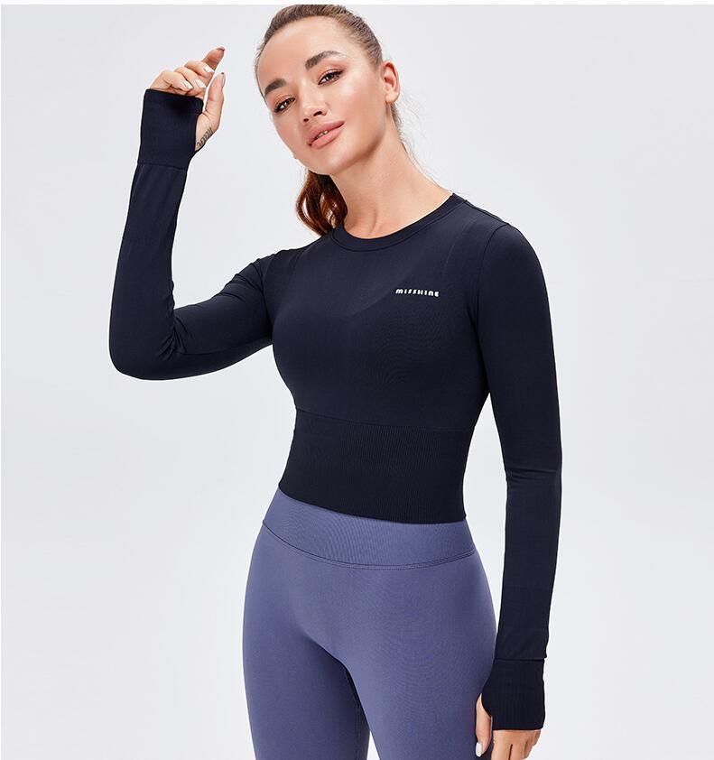 

2021 spring new yoga wear shirt women' Tops Tees long-sleeved seamless sportswear self-cultivation running fitness clothes, Pink