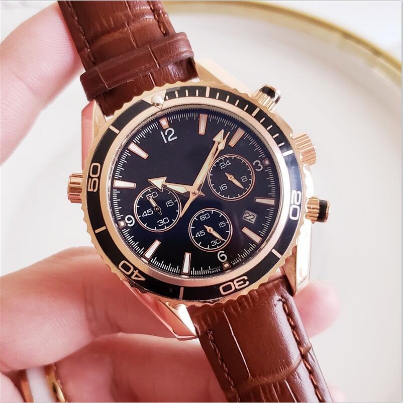 

Designed Quartz Wristwatches All Subdials Work A+ Mens Watches Leather Strap Stopwatch Luxury Watch Relogies for Men Good Gift, With opp bag