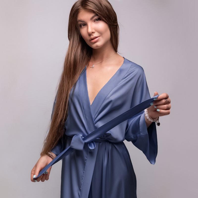 

Women' Sleepwear Autumn Comfortable Nightgown Satin Robes For Women Fashion Home Service Long-sleeved Blue Long Kimono Bathrobe Pajamas