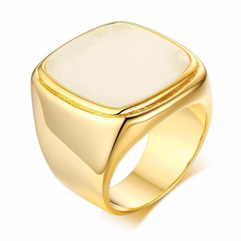 

Cluster Rings White Stone Lapis Lazuli Brass Square Statement Ring For Women Big Signet, Golden;silver