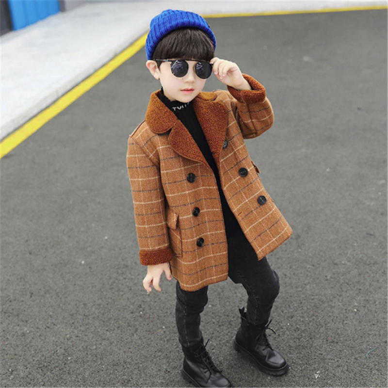 

Boys Wool Outerwear Winter Children Fashion Thick Velvet Jacket For Baby Kids Warm Woolen Coat Teens Outfits Tops Clothing 7Y, Brown