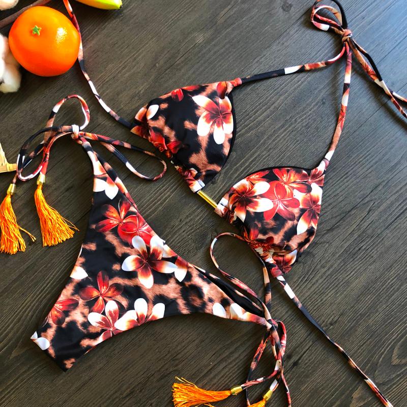 

Women' Swimwear 2pcs Sexy Women Floral Summer Bikini Set Bra Tie Side G-string Thong Swimsuit Beach Bathing Suit Swimming #T2G, Green
