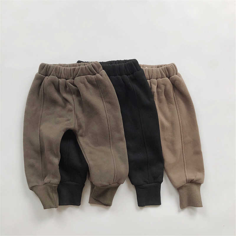 

Autumn Winter Boys and Girls Retro Casual Sweat Pants Korean Style Loose Thicken Warm Sports For Toddler Kids 210615, Coffee