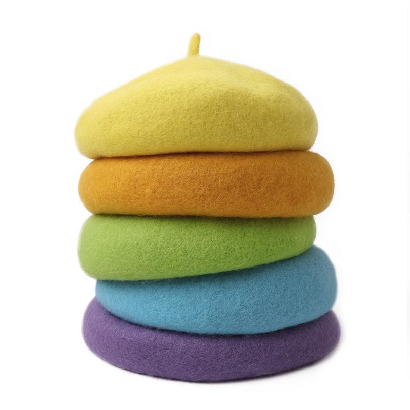 

Caps & Hats 2021 Winter Fashion Princess Kids Girls Warm Wool Thick Berets Parent-child Hat Accessories 2-8 Years, Yellow