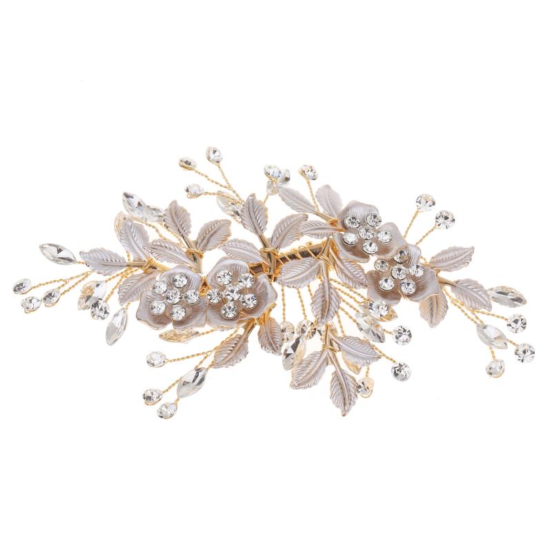 

Hair Clips & Barrettes Elegant Bridal Accessories Wedding Hairpin Alloy Flower Leaves Rhinestones Handmade Bride Headdress, Golden;silver