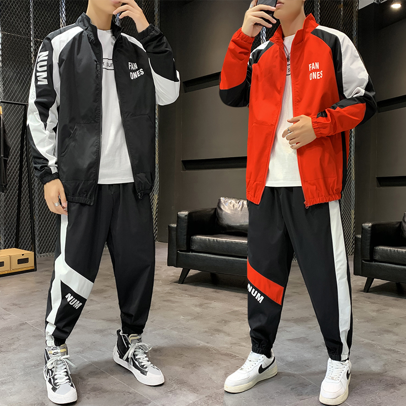 

2021 New Men's Korean Style Streetwear Sets Sportswear Tracksuit Men Patchwork Hip Hop Jacket+sweatpants Jackets Joggers Suits Zugq V841, Red