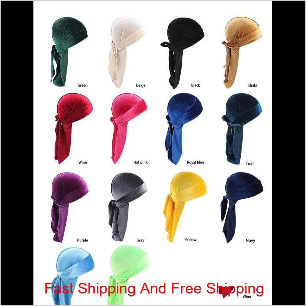 

14 Style Unisex Velvet Durags Bandana Turban Hat Pirate Caps Wigs Doo Durag Biker Headwear Headband Pirate Hat Hair Accessories Da652 Yt4Gd, Blue;gray