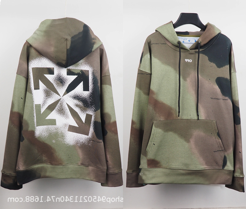 

Autumn and Winter 2021 Fashion Br New Off Tie Dye Rendering Graffiti Camouflage Arrstyle Hooded Sweater Men's Women's Hoodies, Black