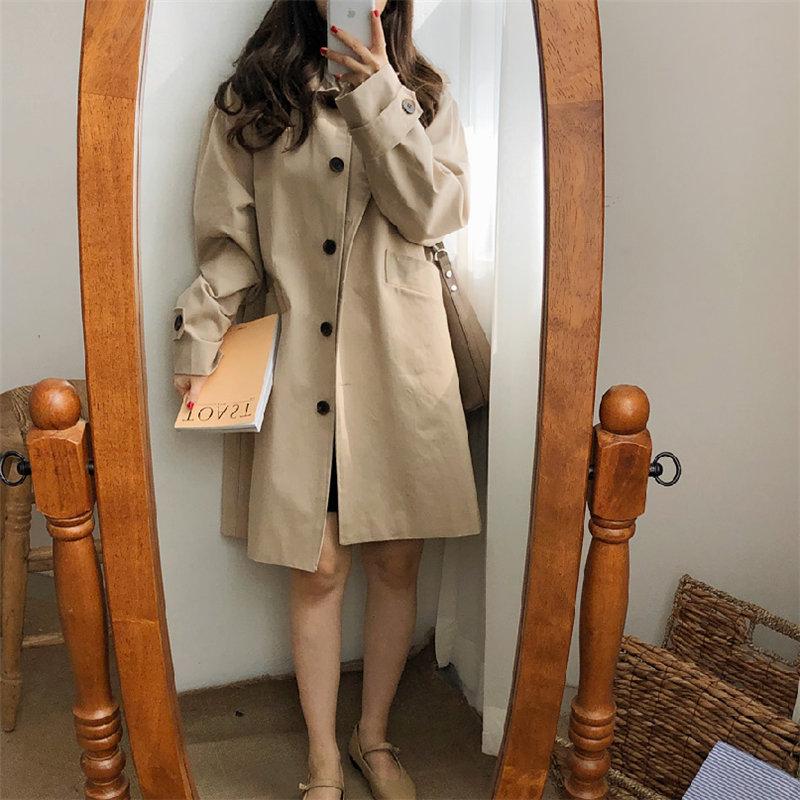 

Women's Trench Coats Alien Kitty Autumn Fashion Loose Female Windbreaker OL Mid-Length 2021 All Match Chic Casual Elegant Cardigans, Tan;black