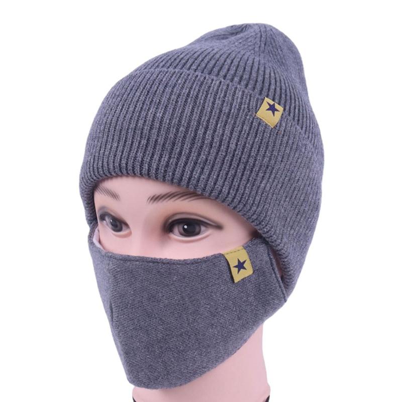 

Berets 2 In 1 Winter Warm Knitted Beanie Hat Face Mask Set Windproof Cuffed Skull Cap 634C, Black