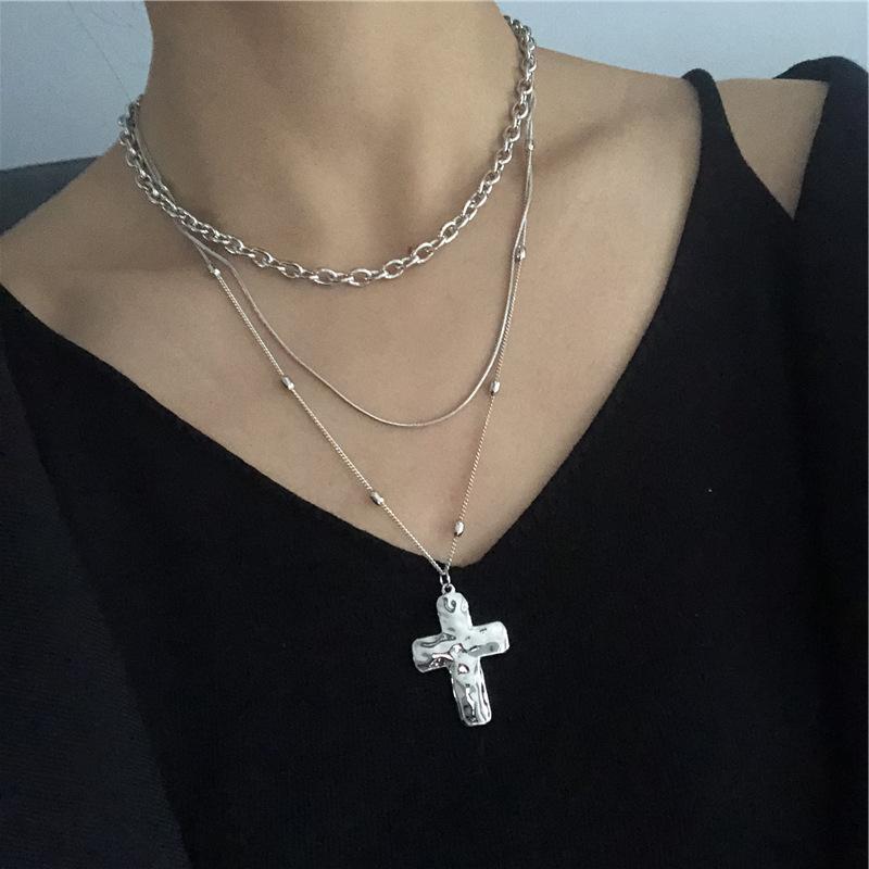 

Pendant Necklaces Retro Harajuku Style Cross Multilayer Gold Silver Color Female Chokers Bijoux For Women