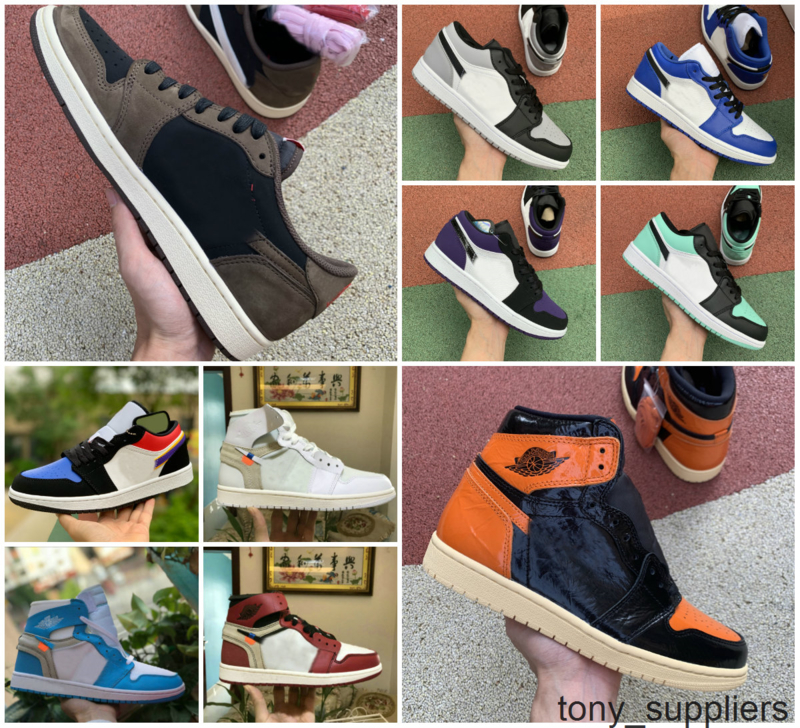 

2019 New High 1 OG MID X Travis Scotts Basketball Shoes Turbo Green Origin Story Gs Banned NRG X Union Retroes 1s Unc White Blue Sneakers