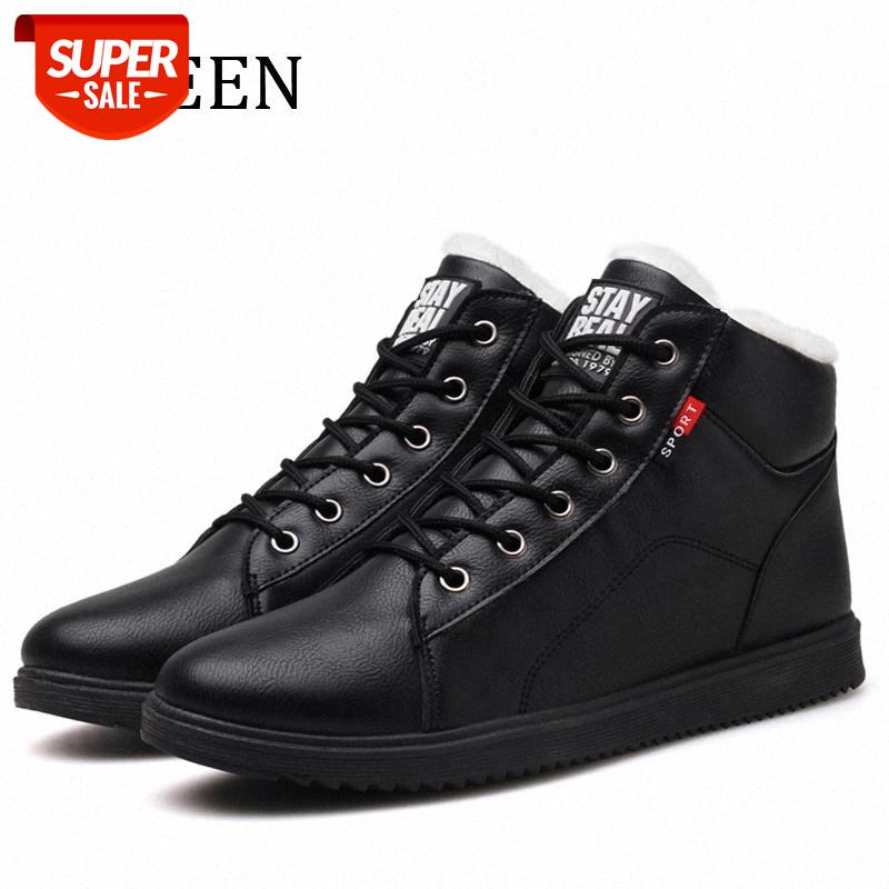 

YWEEN New Fashion Men Winter Shoes Solid Color Snow Boots Men Plush Inside Leather Boots Size 38-45 #QC8M