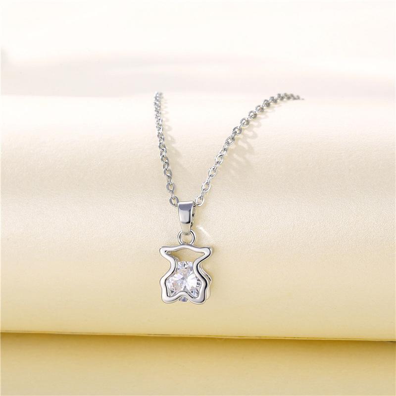 

Pendant Necklaces Berserk Jewelry Gift Vintage Charm Titanium Steel Zircon Bear Doll Women's Small Girl Choker Bridal Necklace For Women, Silver
